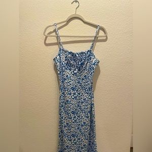 Long white and blue midi dress